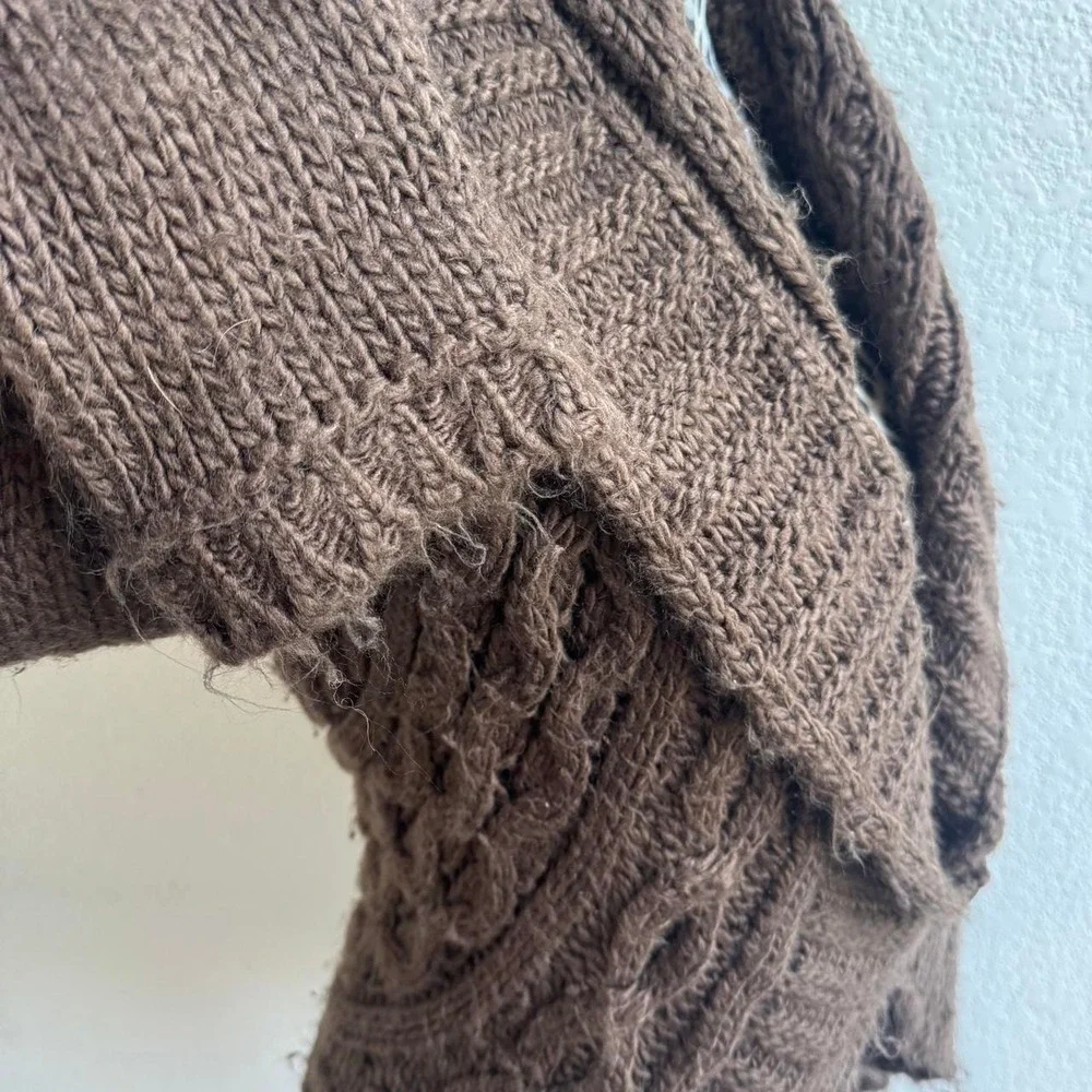 Olivia Sky Brown cable knit cardigan women's size L